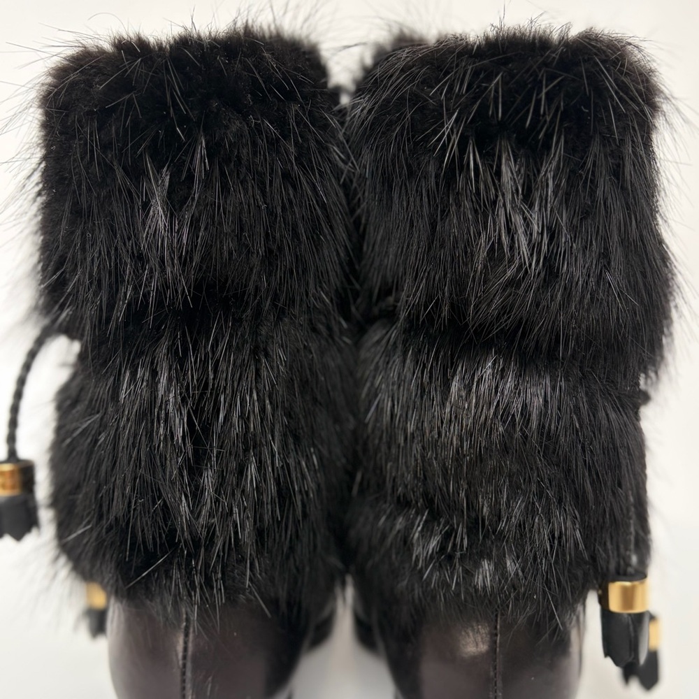 Louis Vuitton Black Fur Moto Boots with Leather Tassel Accents - Picture 7 of 11